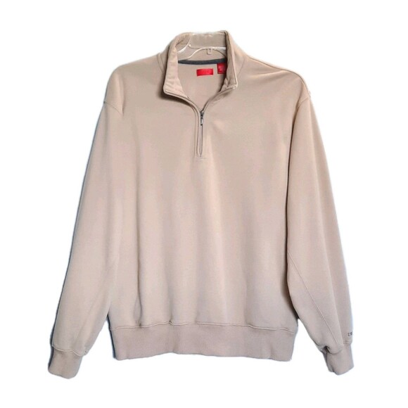 IZOD Men 1/4 Zip Premium Soft Tan / Beige Sweatshirt Size L XLNT - Picture 1 of 5